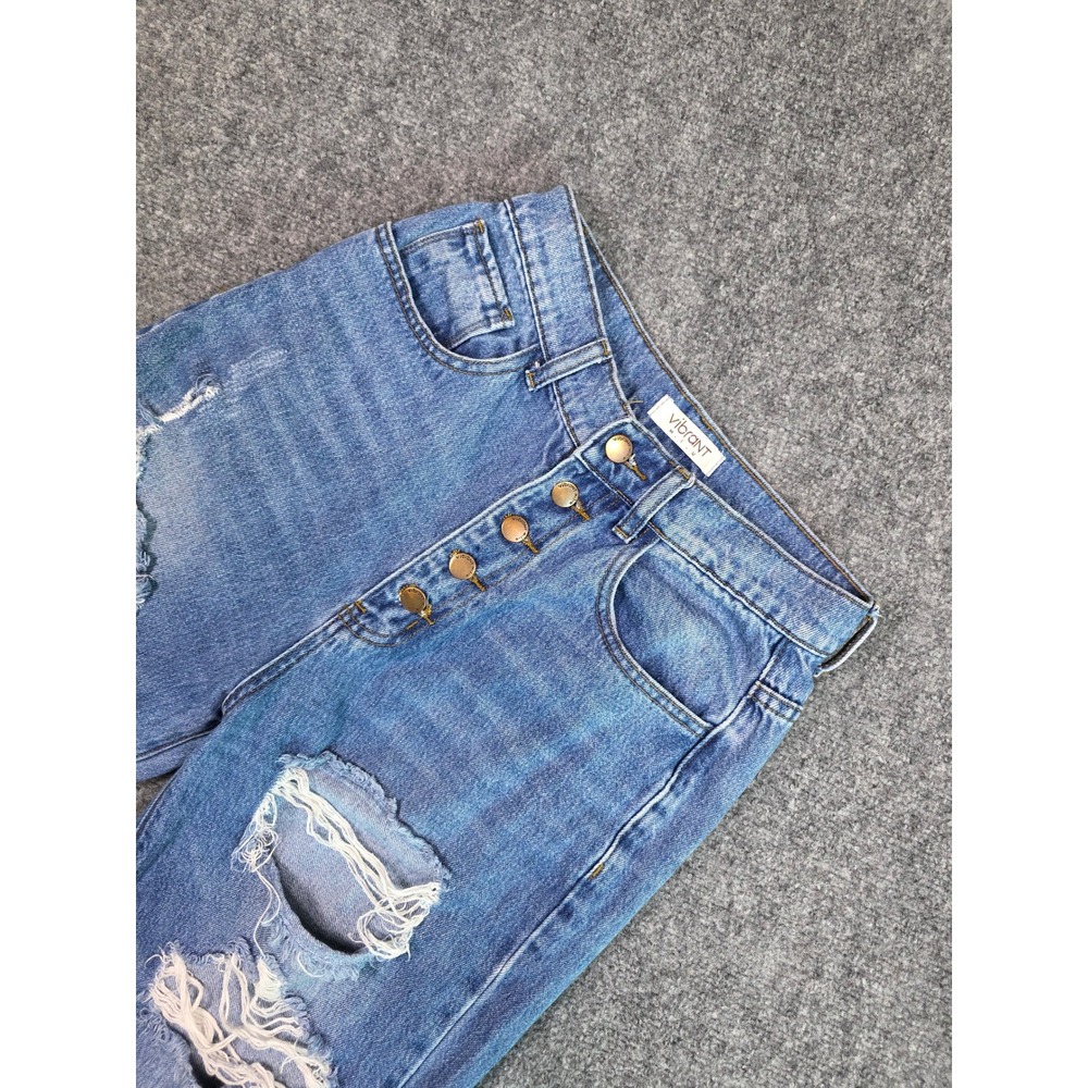 Vibrant M.I.U. Distressed Wide Leg Jeans Womens 7/27 Blue High Rise Button Fly